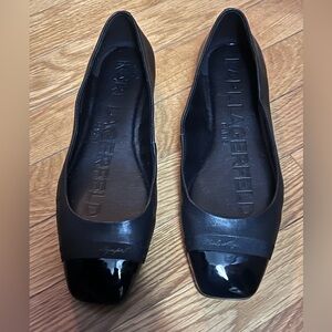 Karl Lagerfeld Black Patent Cap-Toe Ballet Flats